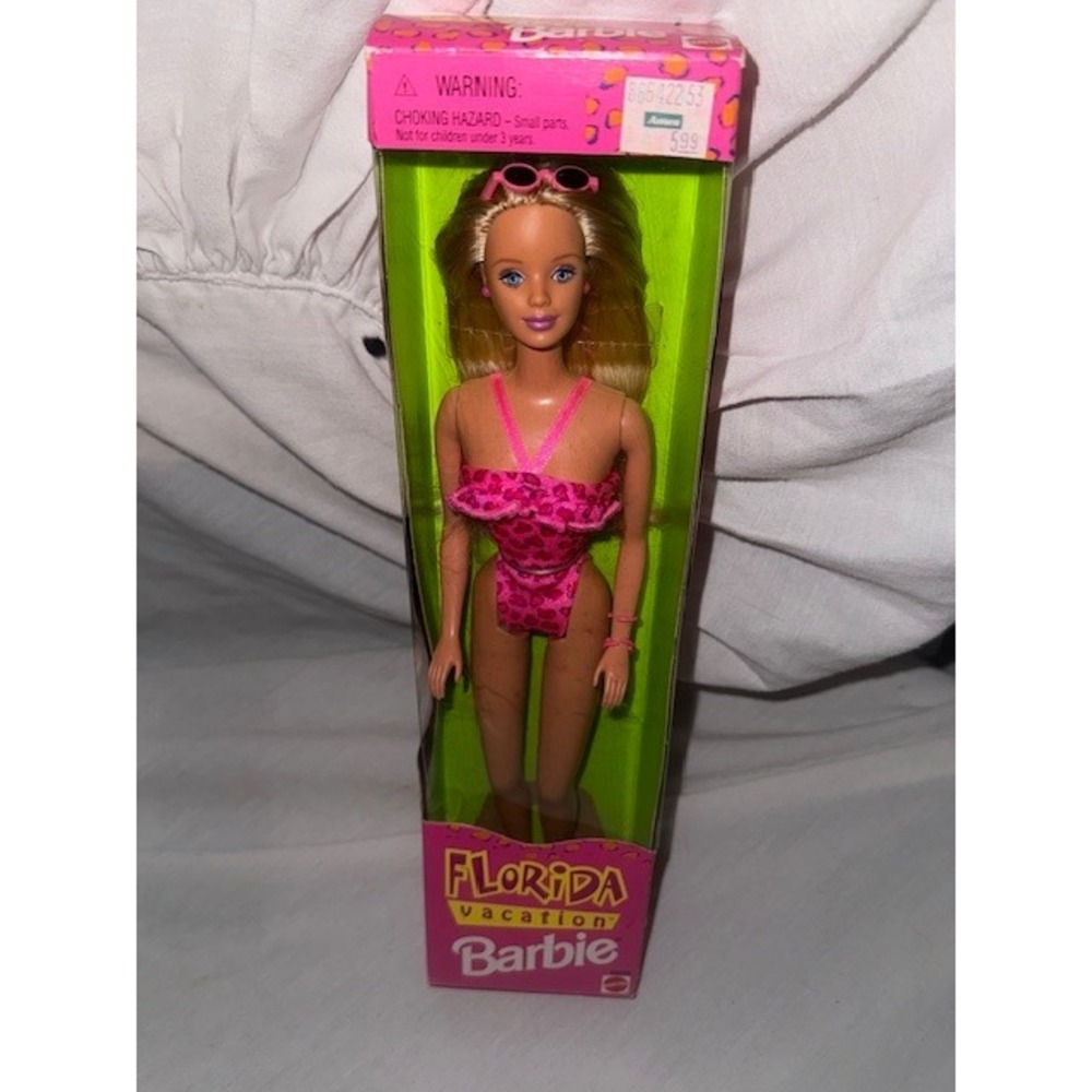 Florida Vacation Barbie‎ Doll 1996 Pink Leopard Swimsuit Sunglasses NIB